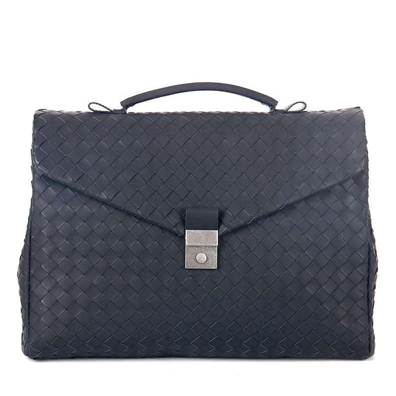 Luxury Brand Classic Business Men's Handbag Genuine Leather  Hand-Woven Large Capacity Flip Briefcase Fashion Simple  New