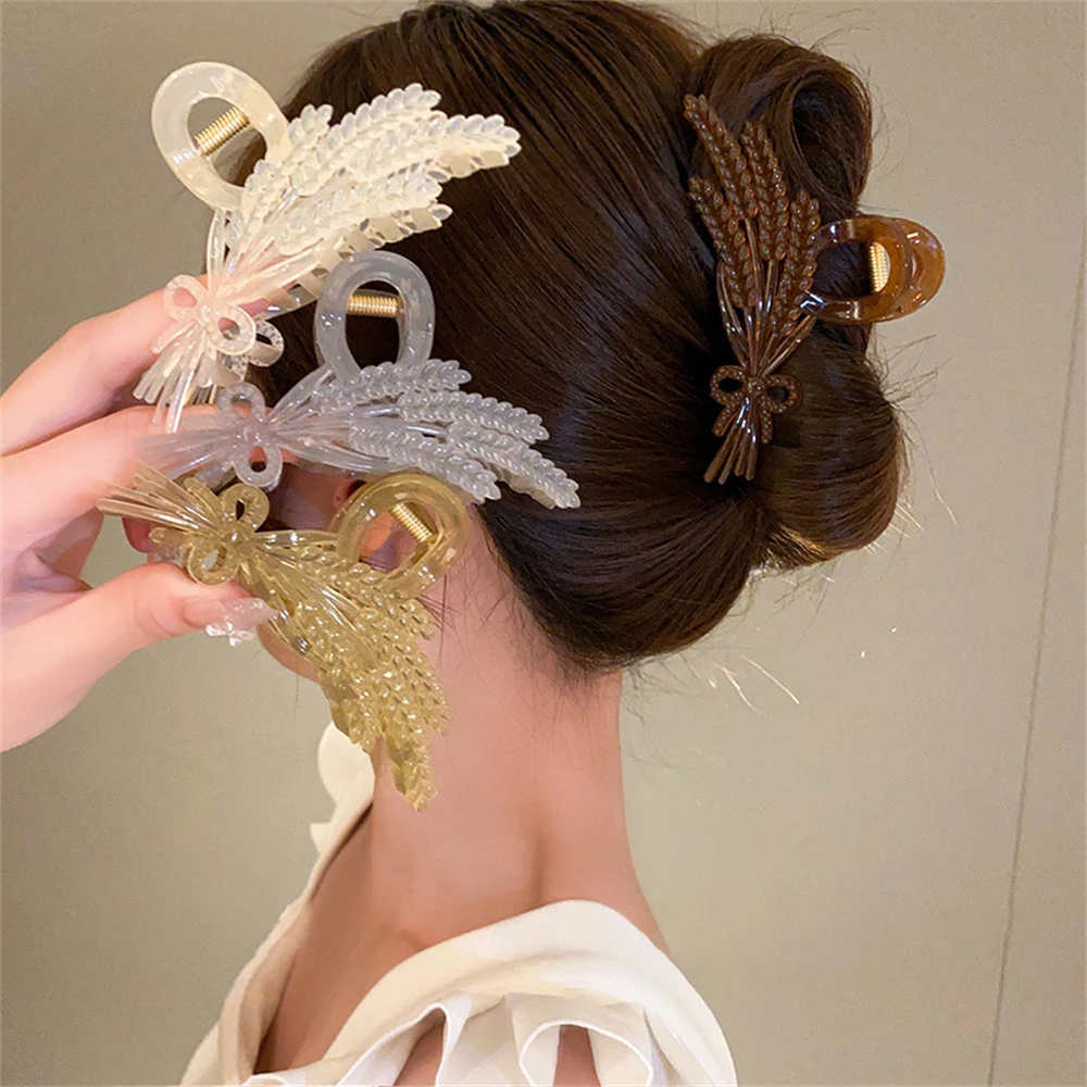 

Woman Large Plastic Wheat Hair Claw Design Acrylic Hair Clips Barrettes Girl Washing Face Hairpin Headwear Lady Hair Accessories