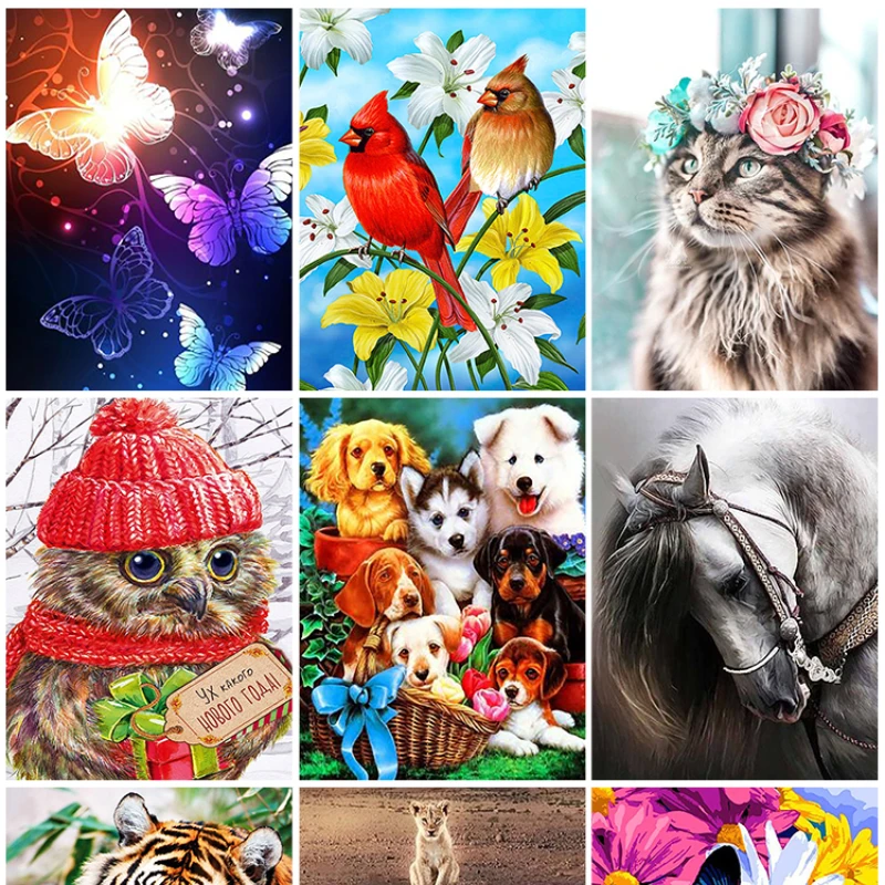 

Алмазная 5D картина «сделай сам», Набор для вышивки крестиком, с изображением попугая, кошки, собаки, панды, тигра, мозаика, домашний декор, подарок