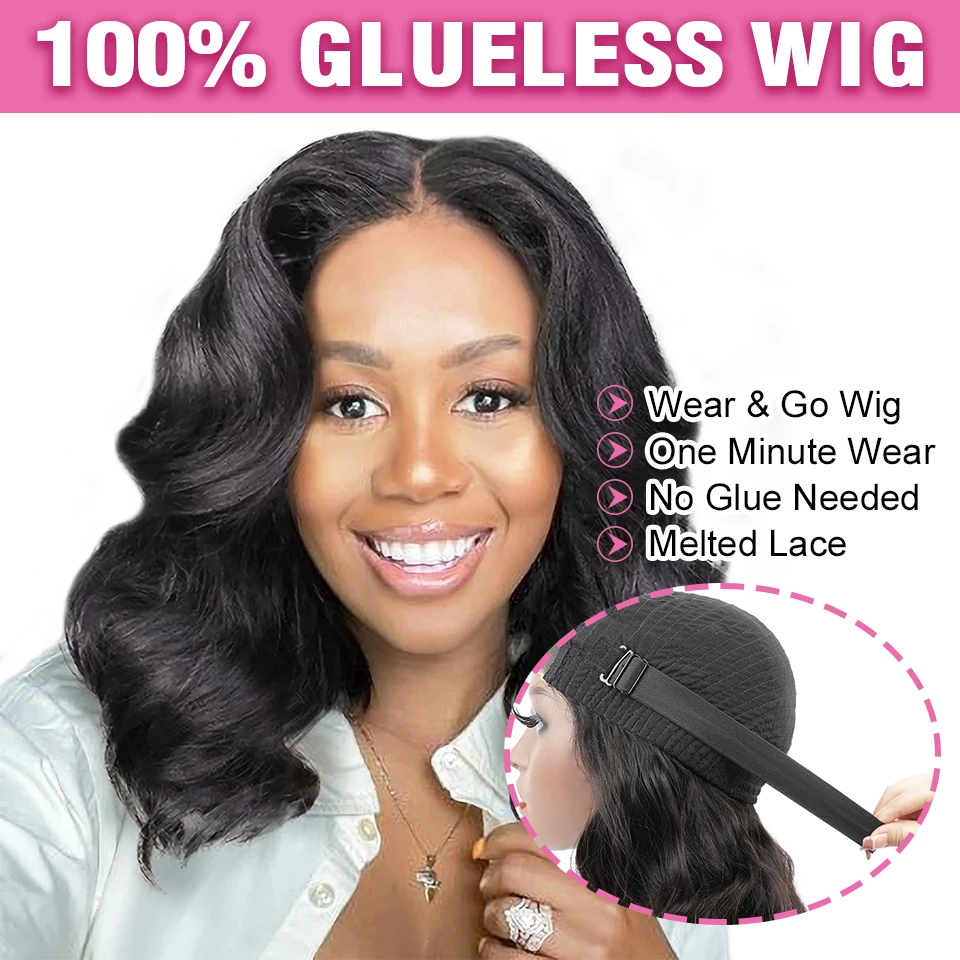 Wear And Go Glueless Human Hair Bob Wig 6x4 Body Ocean Wave Short Pre Cut Plucked 4x4 Lace Wigs Ready To