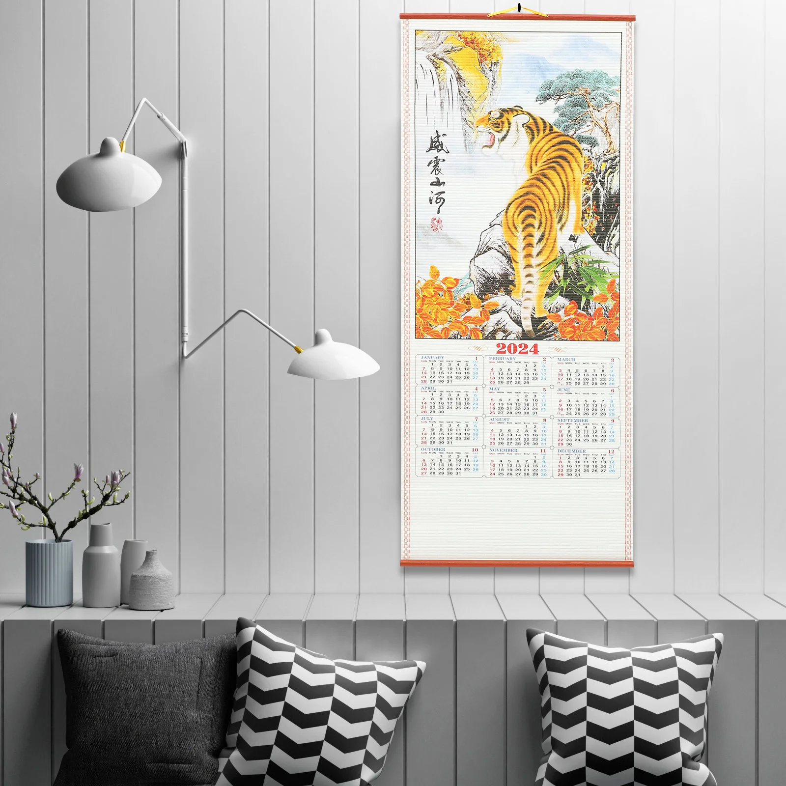 

2024 Chinese Wall Scroll Calendars Year The Dragon Calendar Traditional Chinese Lunar Calendar Monthly Wall Hanging Calendar