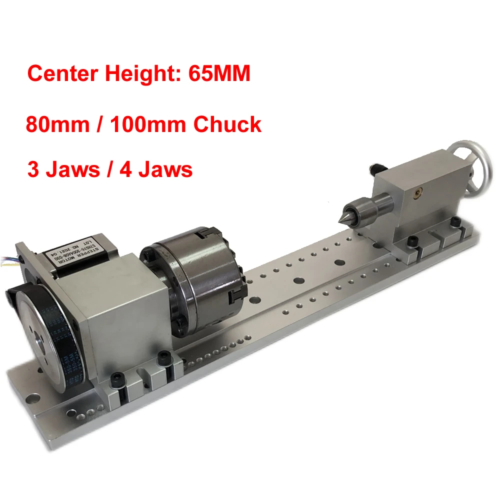 

CNC Indexing Head 4 Axis CNC Rotary A Axis 3 / 4 Jaws 80mm 100mm Chuck NEMA23 Motor Center Height 65MM Engraving Machine Tool