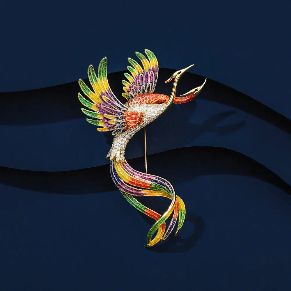 

Chinese Wind Gradient Color Phoenix Brooch Retro Elegant Temperament Dress Accessories Senior Sense Enamel Corsage Wholesale