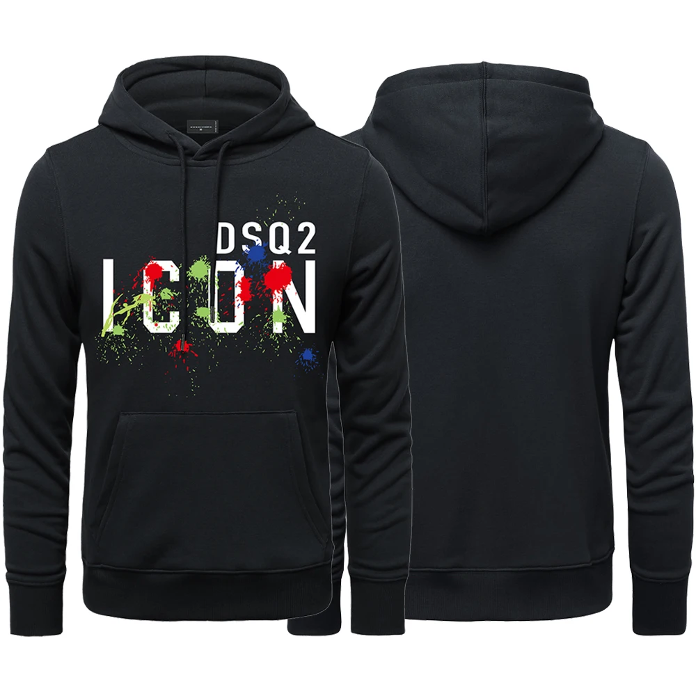 2023 Mens ICON Spring Autumn Tracksuit Sets DSQ2 Mens Casual Print Cotton 2 Piece Hoodies+Pants Sets Street Sport Jogger Sets