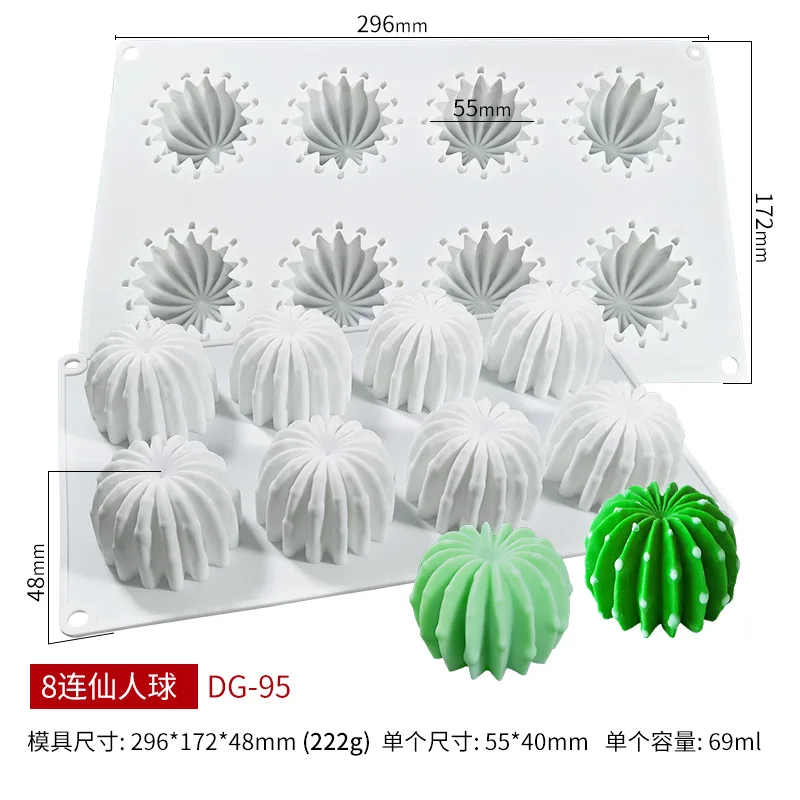 

Hot Sale 8pcs Collecting Cactus Silica Gel Mold DIY Mousse Cake Chocolate Mold White Jelly Pudding Mold silicone mold