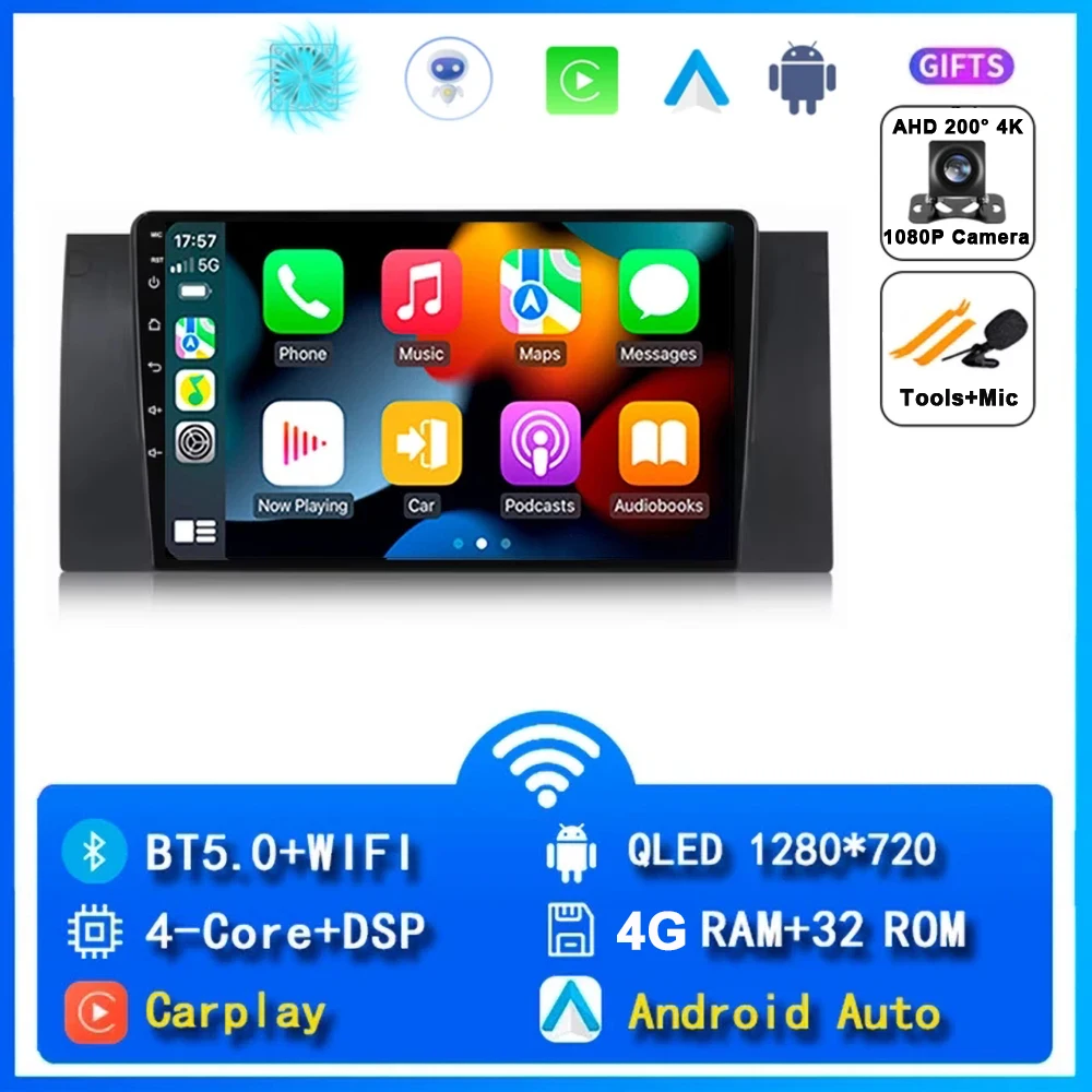 

Android 15 для BMW 5 E39 1996-2003 E53 X5 M5 2K QLED Android Автомобильный радиоприемник Мультимедийный видеоплеер GPS AI Голосовой CarPlay Головный блок