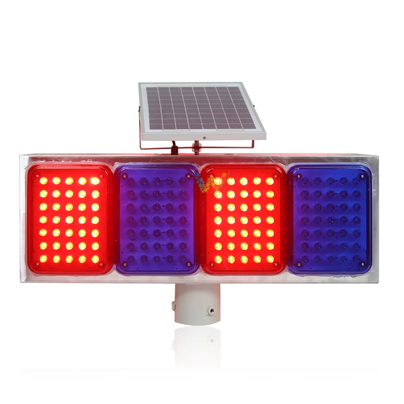 

solar power double sides blinker red blue emergency road safety flashing led traffic signal strobe light