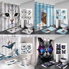 Занавеска для душа с рисунком мультяшного кота, набор с ковриками, водонепроницаемый Противоскользящий чехол на крышку унитаза, декоративные коврики для ванной комнаты