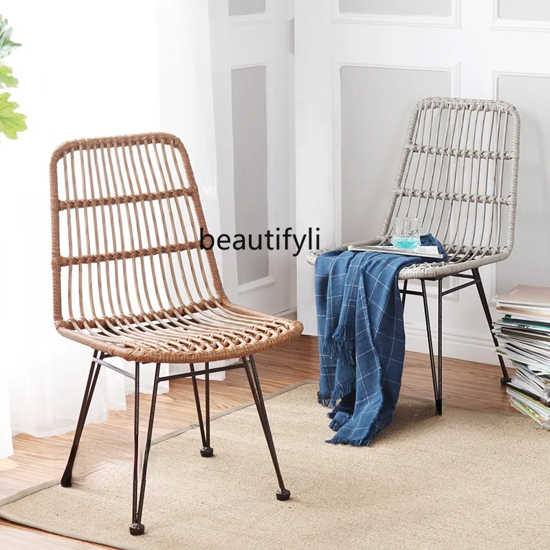 

Стул zqобеденный ручной работы из ротанга, железный стул для отдыха на балконе, американский простой стул из ротанга