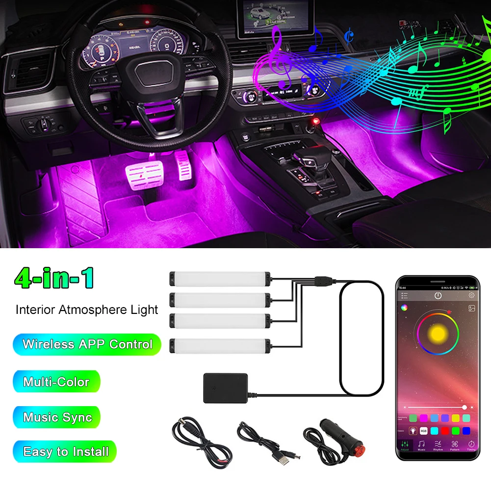 

USB-лента для интерьера автомобиля, 12 В, 4 RGB