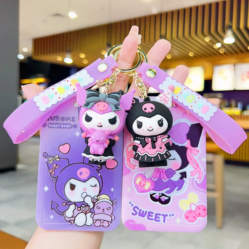 

Kuromi Keychain Kawaii Sanrio Cartoon Anime Portable Pendant School Bag Meal Card Protective Cover Toys Girls Christmas Gifts