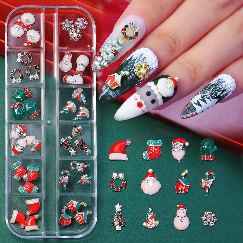 

1Box Christmas Tree Snowflake Luxury Nail Art Rhinestones Metal 3D Nail Art Accessories Stones For DIY Nail Decorations Supplies