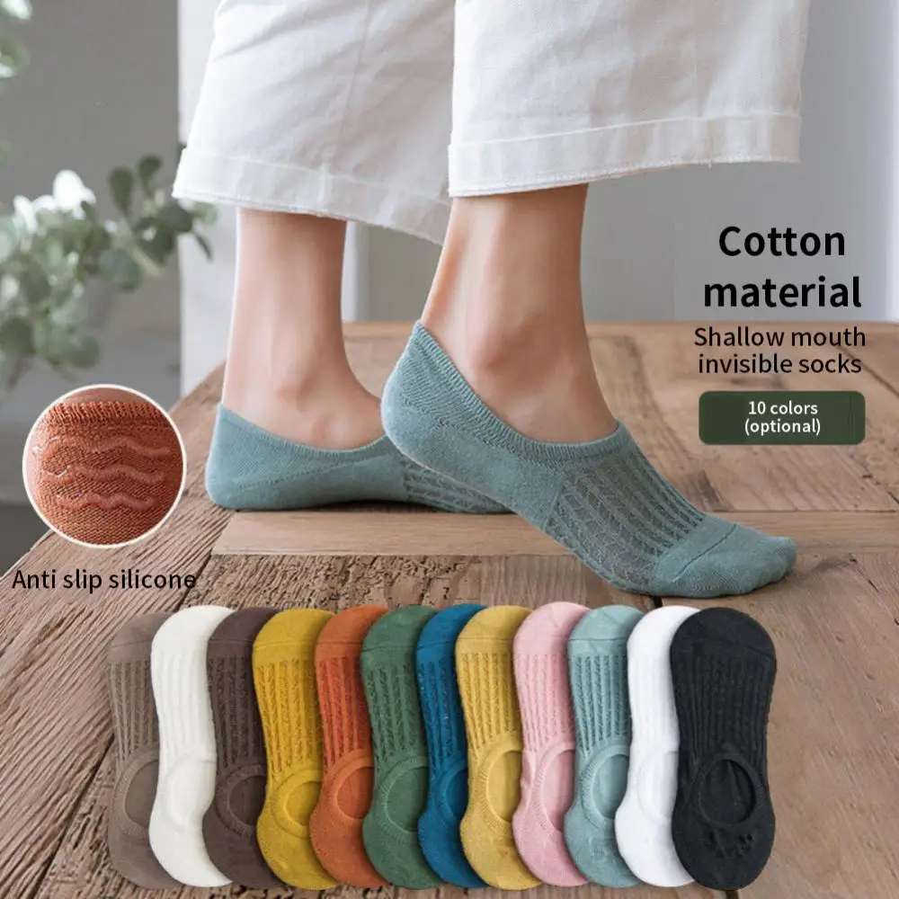 

3Pairs/Set Fashion Women Invisible Boat Socks Summer And Autumn Silicone Low Cut Breathable Cotton Socks Ankle Slippers Socks