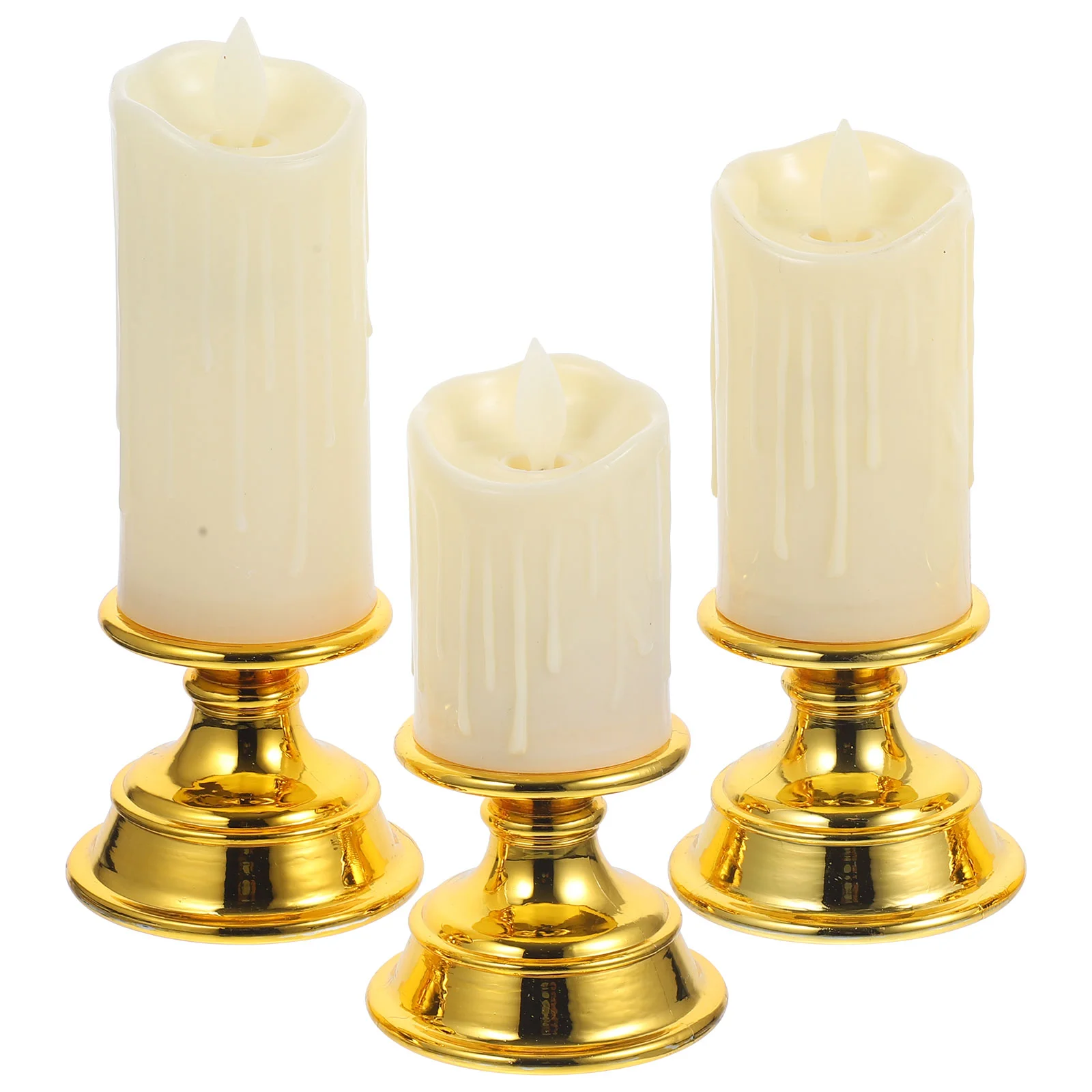 

3 Pcs Golden Light Window Lights Operated Candles Windows Tapered Candlesticks Faux Flickering Flameless