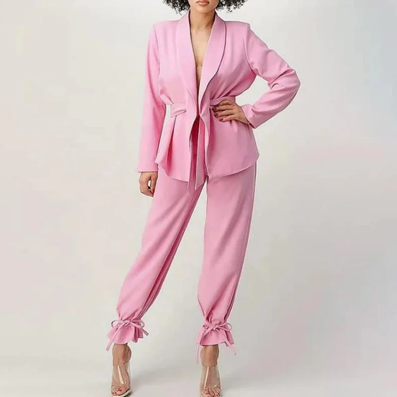 Belt Set Woman 2 Pieces Leggings Elegant Woman Pants and Blouse Sets of Two Pieces for Elegant Women Blazer Suits Women's