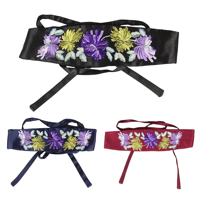 

MXMB Corset Wide Embroidery Cummerbunds Strap Belts for Women Elastic Tight High Waist Body Shaping Girdle Belt Adjustable