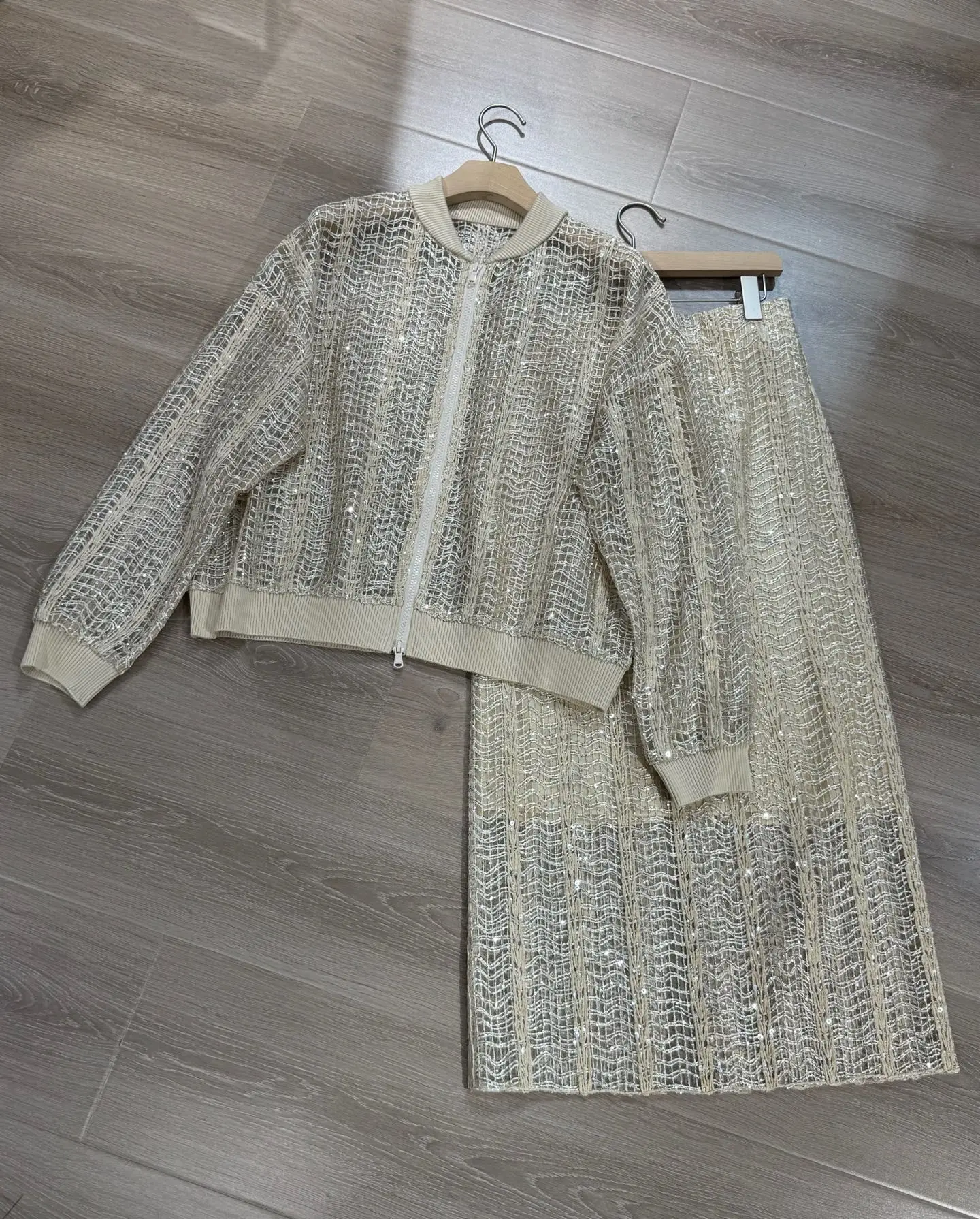 Весна-лето 202, женский костюм с юбкой, кардиган на молнии с длинными ...