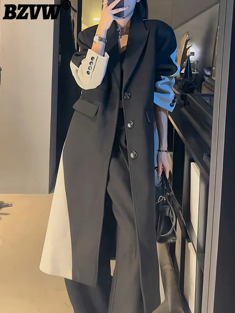 BZVW длинный блейзер в корейском стиле женские однобортные контрастные длинные