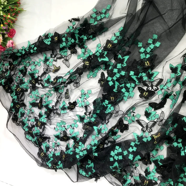 

High-end 3D three-dimensional butterfly flower embroidery lace fabric heavy handmade clothing skirt dress net gauze fabric