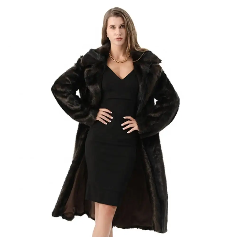 Women Winter Warm Long Single Breasted Coat Luxury Soft Lapel Fur Coat Fashion Leisure Teddy Fuzzy Pure Color Fur Jacket