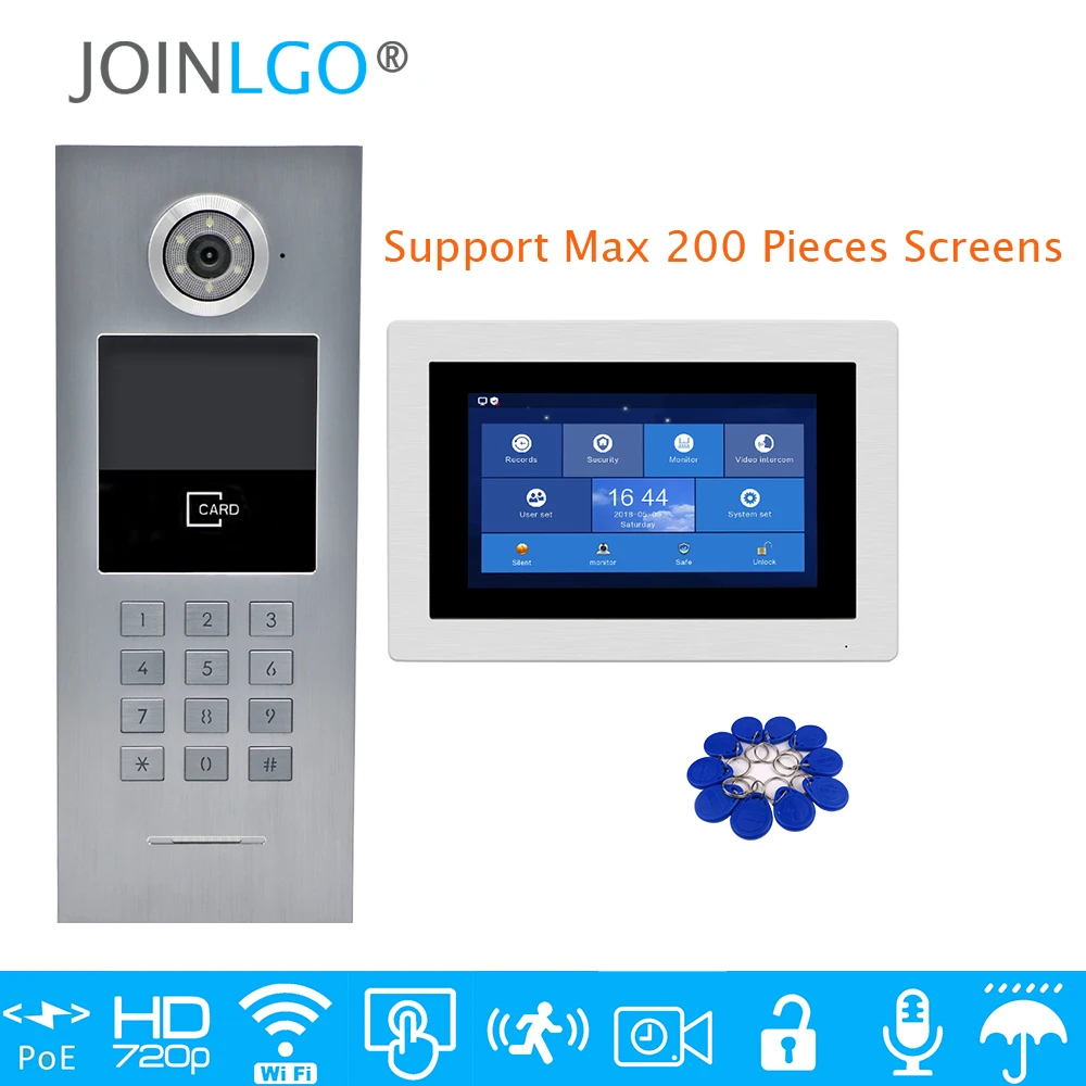 

Free Shipping POE SIP Wifi 7" Touch Screen Record Video Intercom Door Phone Code Keypad RFID Outdoor Camera For Multi Apartments