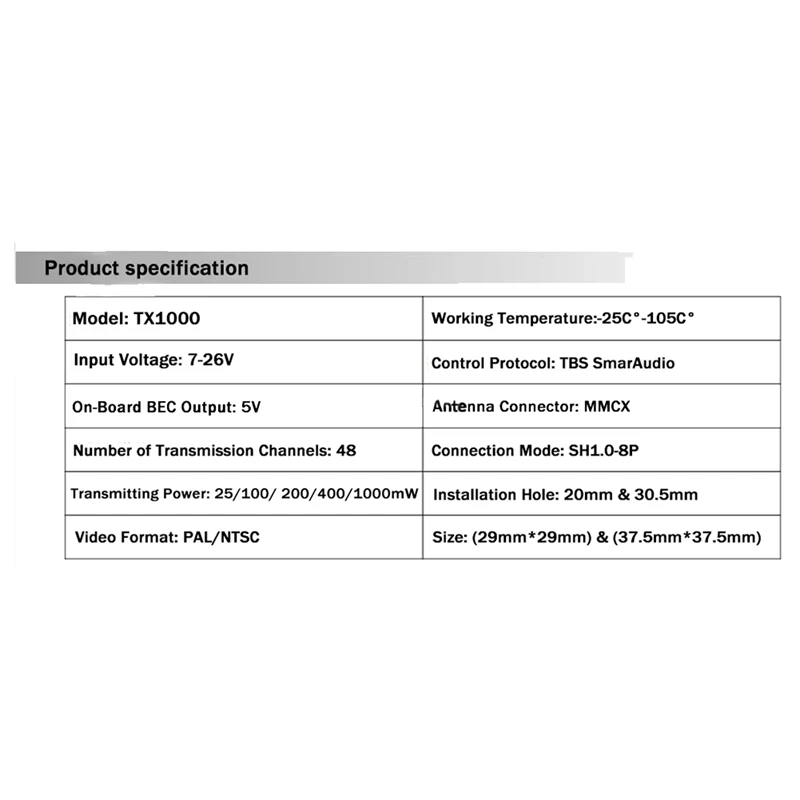 Передатчик 5 8G 1W VTX 48CH FPV 25/100/200/400 МВт для радиоуправляемого гоночного дрона