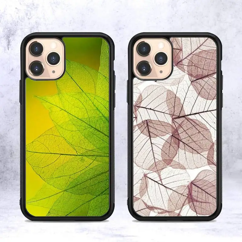 

RuiCaiCa Leaf specimen Phone Case Silicone PC+TPU Case for iPhone 11 12 13 Pro Max 8 7 6 Plus X SE XR Hard Fundas
