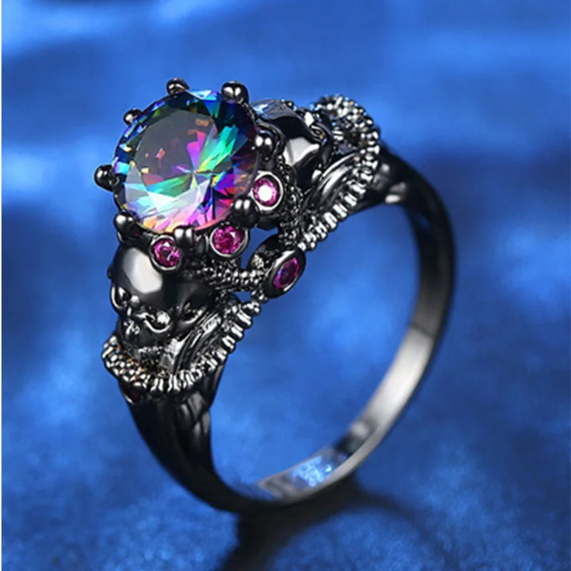 

TRENDY 2022 New Arrival Women's Ring Fashion Creative Skull Inlay Colorful Zircon Female Gift Jewelry Anniversary Wholesale