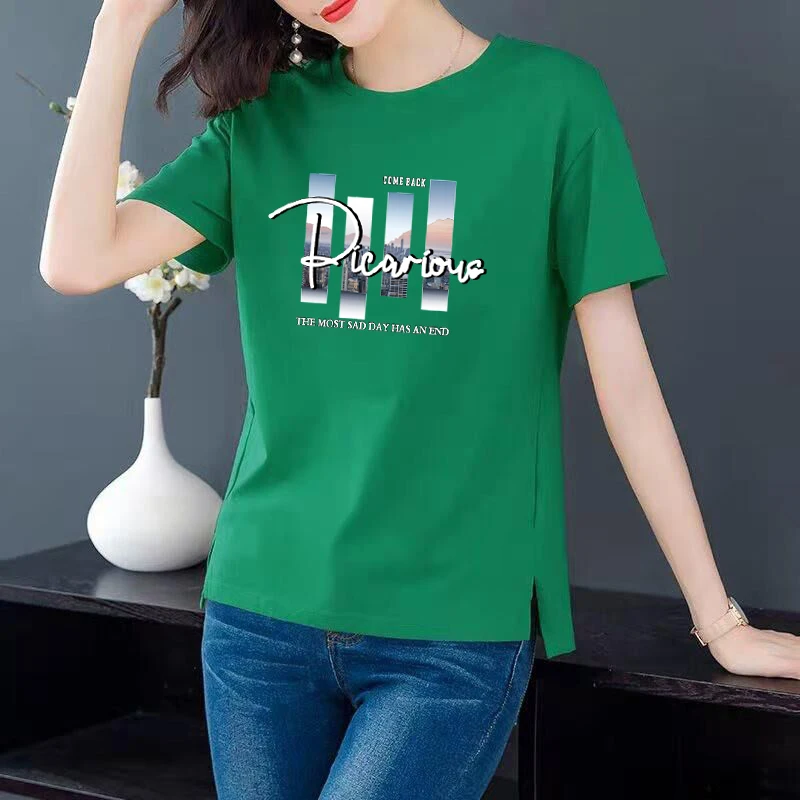 

Oversized T-shirt Pure cotton short sleeve new female 2022 summer hot style loose yards ladies blouse printed t-shirts ladies