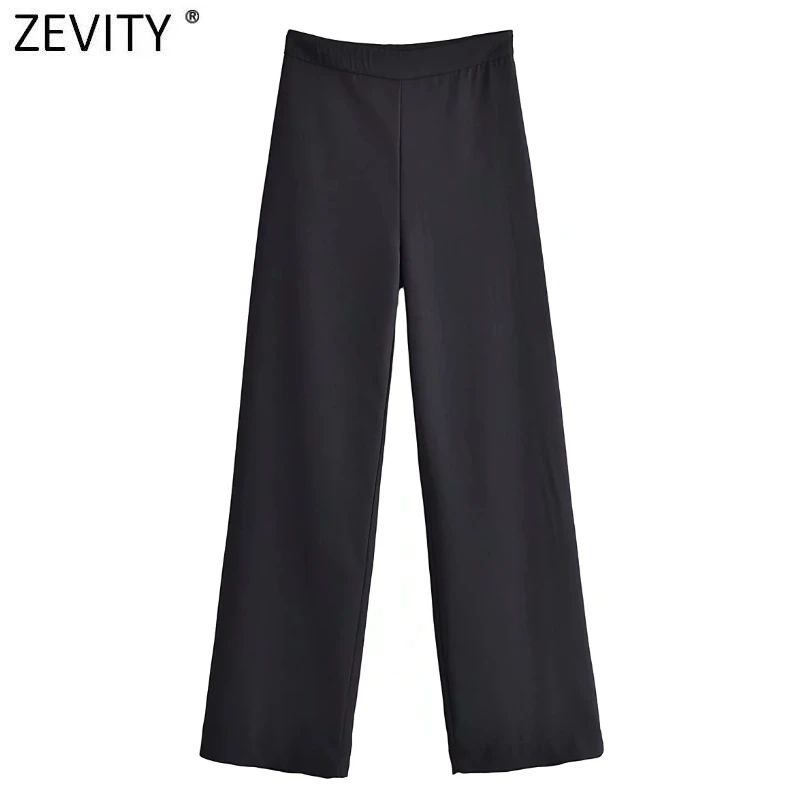 

Zevity New Women Fashion High Waist Black Wide Leg Pants Female Side Zipper Fly Casual Slim Long Trousers Pantalones Mujer P1272