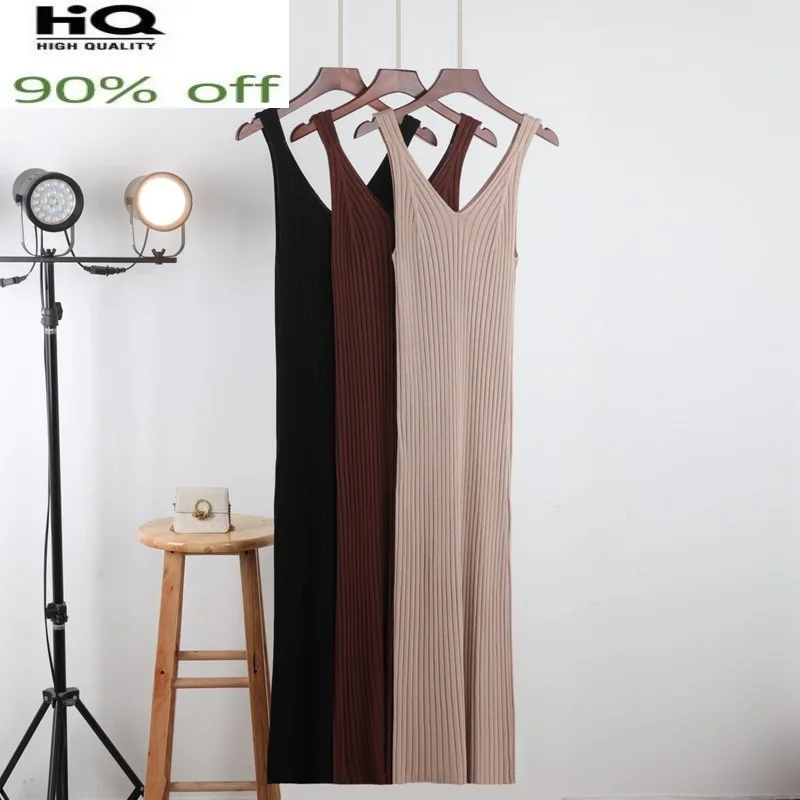 

silk Ice knitting dress straight summer cultivate one's morality v-neck sleeveless condole render in pregnant women vest skirt