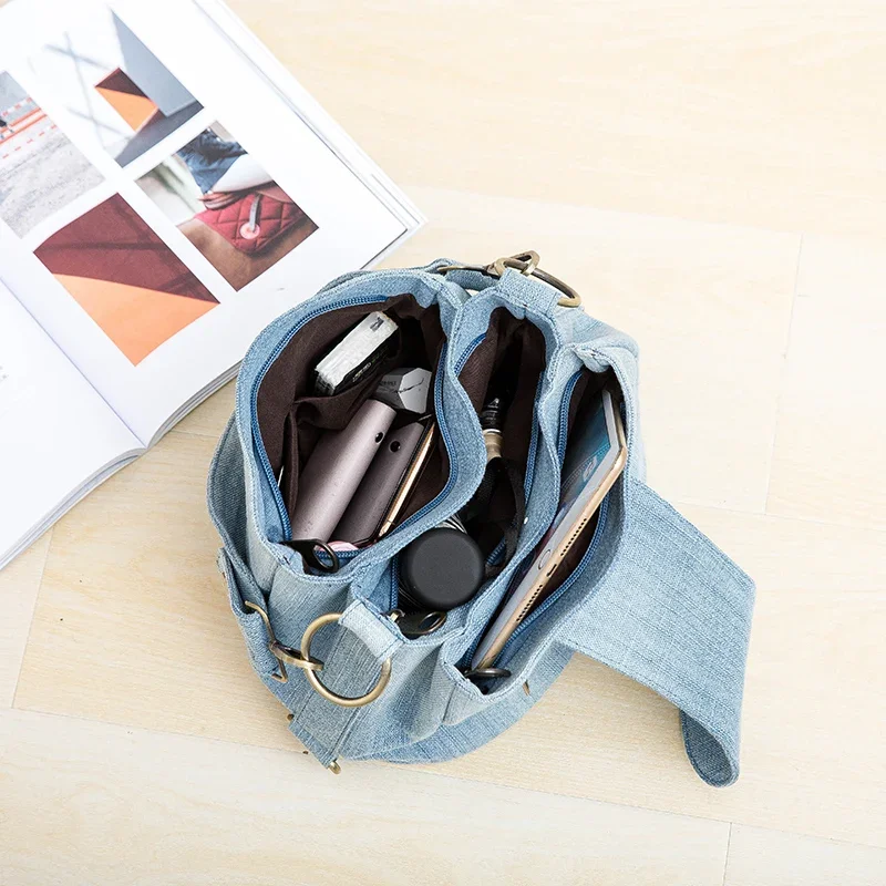 Повседневная джинсовая женская сумка-мешок через плечо дамская сумочка с