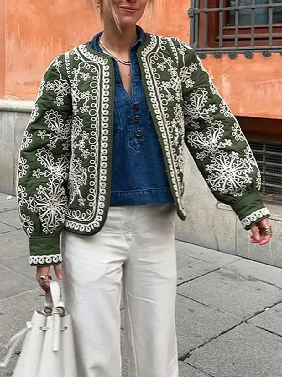 Женская легкая Повседневная куртка с цветочным принтом и длинными рукавами