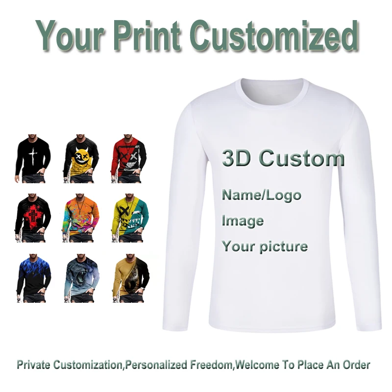 

Customized 3D Men's And Women's Long Sleeved T-shirt DIY With Pictures Of Oneself Favorite Photos Logo Image Hip Hop Fun Cosplay
