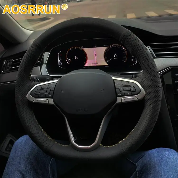 

Black Suede Leather Car Steering Wheel Cover For Volkswagen VW Golf 8 2020 2021 Variant
