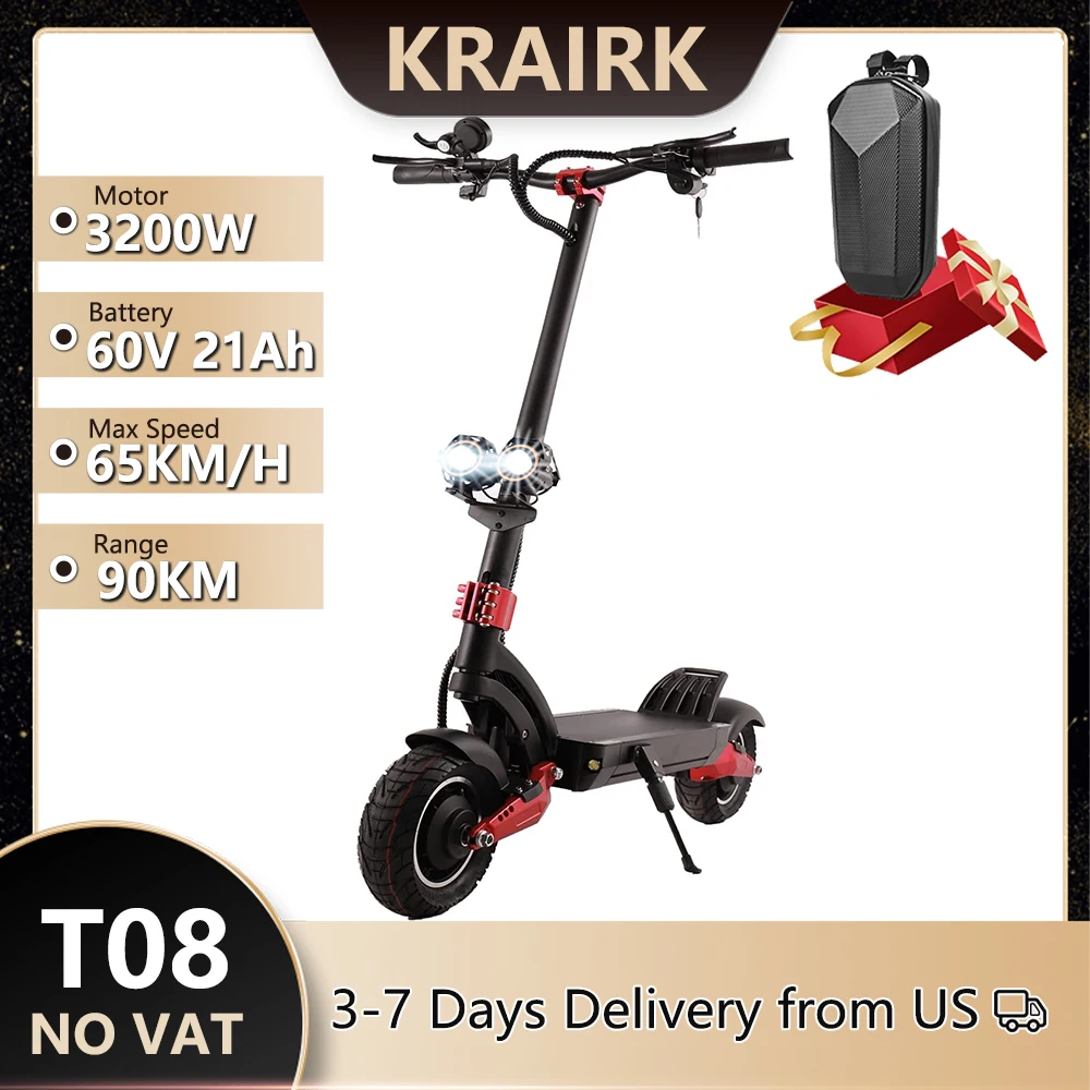 

3200W Dual Motor Adults Electric Scooter 60V 21AH 65KM/H Max Speed 10" Tires Off Road Folding Electric Scooter 200kg Max Load