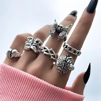 6pcs punk retro personality skull brain heart rings for women knuckle ring set