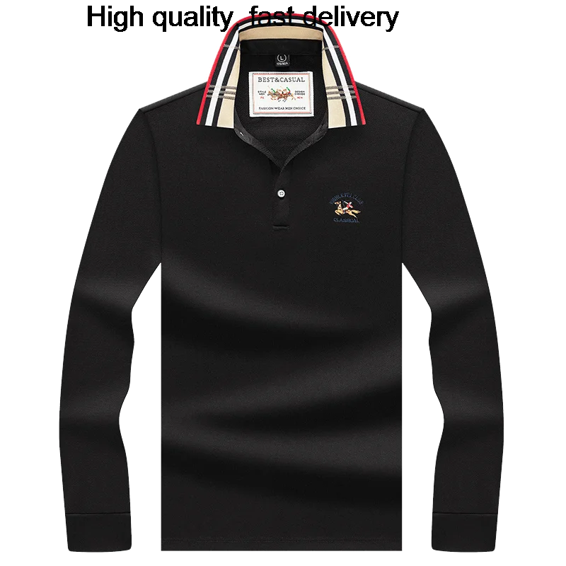 

Новинка Мужская футболка с длинными рукавами и вышивкой на осень-зиму Топ Поло рубашка с контрастными цветами лацканами популярный дизайн ...