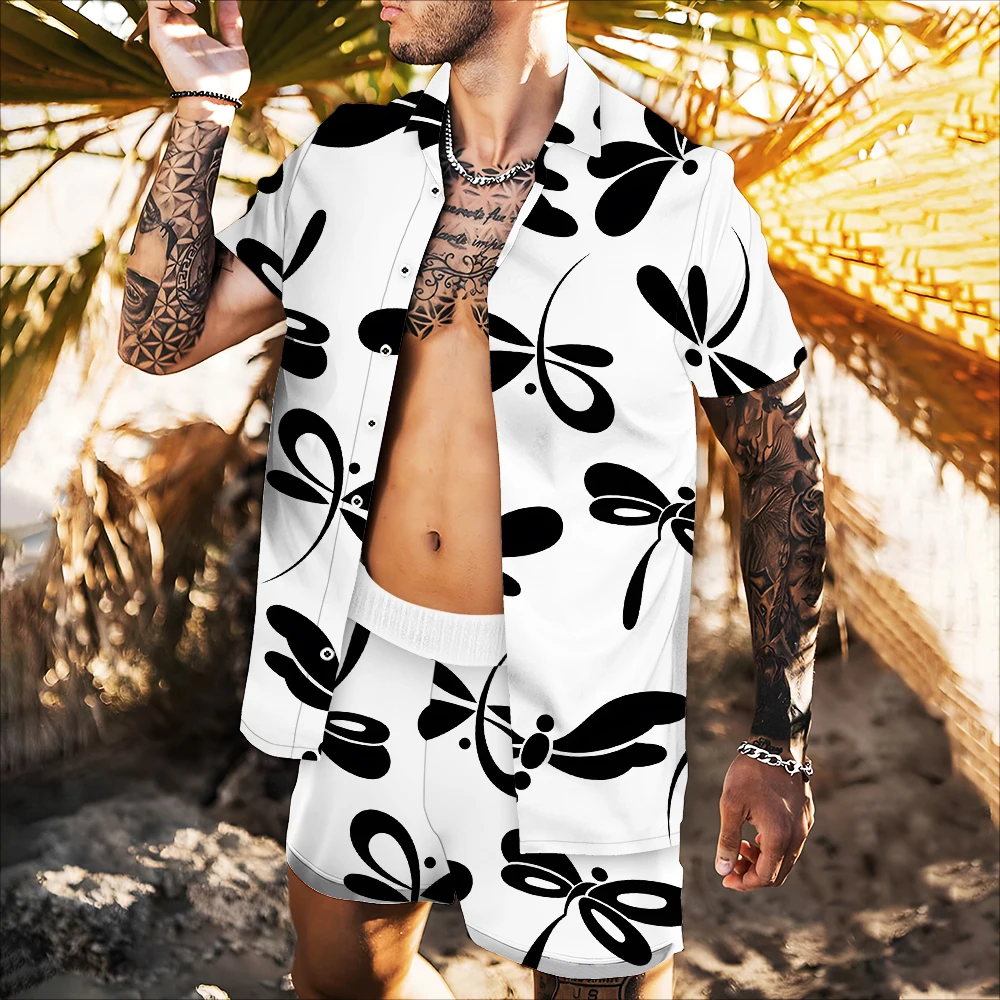 

Men's shirts spring and summer 2022 new hot sale 3d printing style trend comfortable butterfly green grass suit