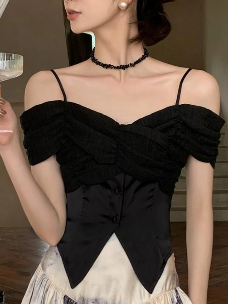 Блузки женские плиссированные уличные сексуальные Gyaru модный корейский стиль