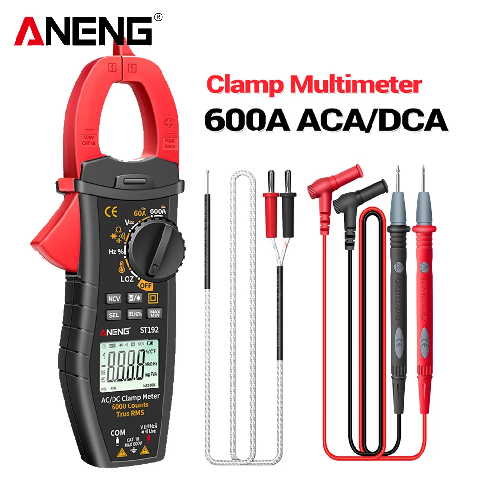 

ANENG ST192 Digital Clamp Meters Multimeter 60A/600A Tester AC/DC Current 6000 Counts True RMS Capacitance NCV Ohm Hz Transistor