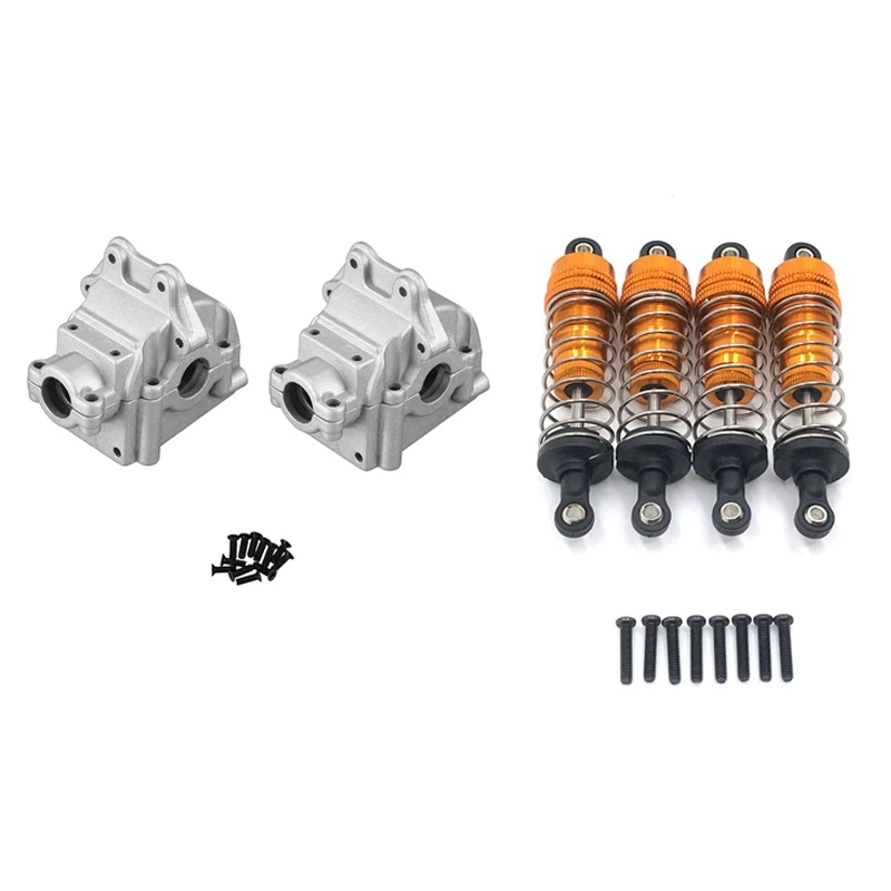 

2 Set RC Car Part: 1 Set Metal Wave Box Gear Box Upper And Lower Cover & 1 Set Metal Shock Absorber Damper