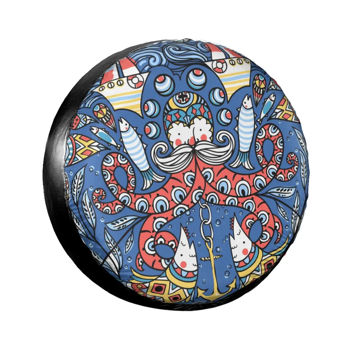 

Spare Wheel Tire Cover Case Pouch Protector Colored Old Octopuses Fishes Boats Car Tyres for Jeep Hummer 14 /15/16/17 Inch
