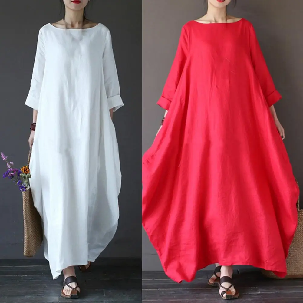 

Loose Fabulous Round Neck Spring Dress Long Fall Dress Vintage for Work