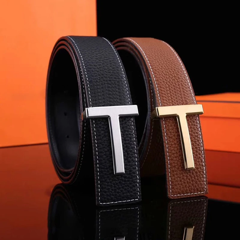 2022 men luxurious belt high quality famous brand belt T buckle 38 mm man-made leather strap business casual jeans men's office