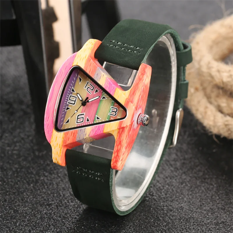 

Unique Wood Watch Women Quartz Timepieces Genuine Leather Wristband Elegant Lady Watches Gifts for Female Reloj