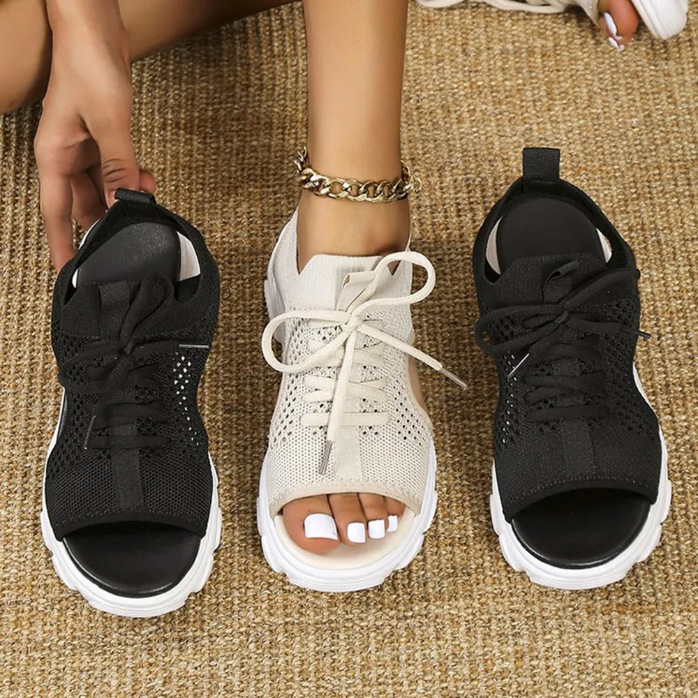 Women Summer Shoes 2022 Mesh Fish Platform Sandals Women's Closed Toe Wedge Sandals Ladies Light Casual Shoes Zapatillas Muje