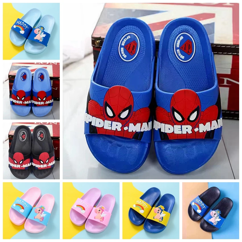 Baby Girls Cartoon Unicorn Spiderman Toddler Beach Slippers Kids Boy Rainbow Shoes Children Summer Flip Flops Indoor Cute Sandal