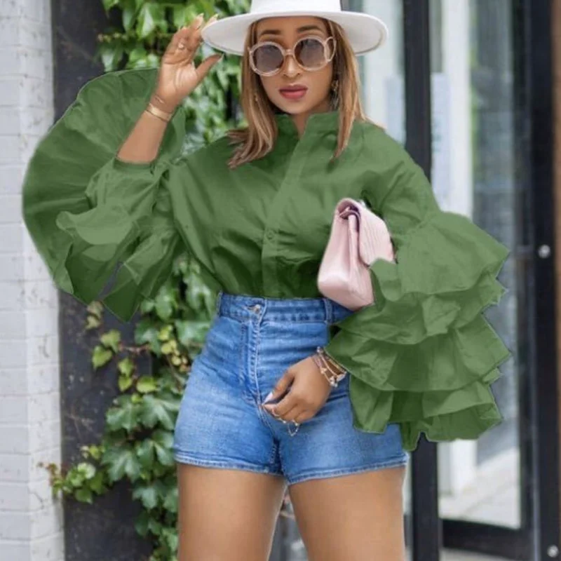 

Layered Ruffled Long Sleeve Casual Blouse Women Fashion Elegant Loose Women Shirts 2023 Lady Tops Clothes Blouse Blusas 28017