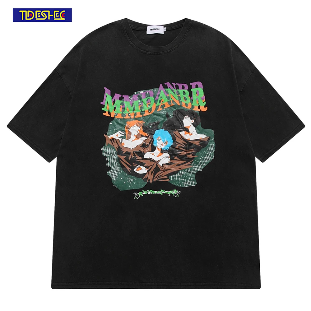 

2022 Summer Cotton Oversize T-shirt Men Cotton Japanese Anime Vintage Printed T Shirt Harajuku Streetwear Hip Hop Retro Tees